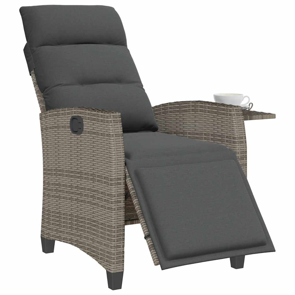 Gartensessel mit Beistelltisch Verstellbar Grau Poly Rattan