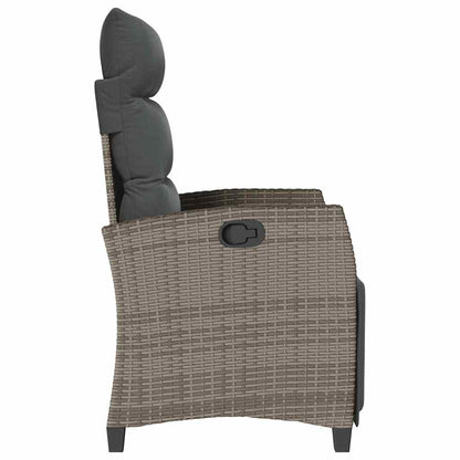 Gartensessel mit Beistelltisch Verstellbar Grau Poly Rattan
