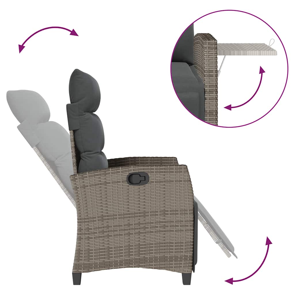 Gartensessel mit Beistelltisch Verstellbar Grau Poly Rattan