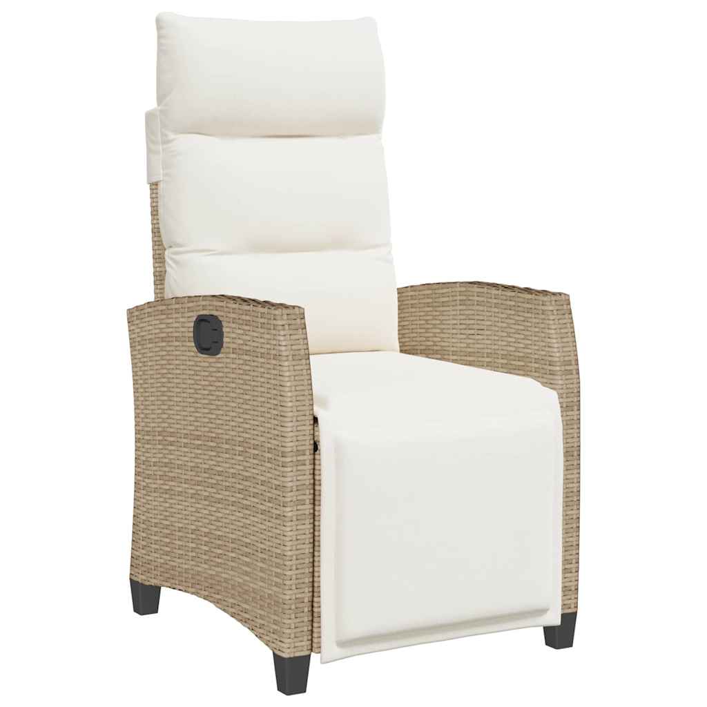 Gartensessel mit Beistelltisch Verstellbar Beige Poly Rattan