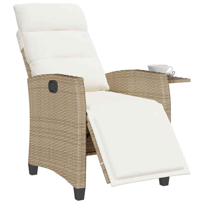 Gartensessel mit Beistelltisch Verstellbar Beige Poly Rattan