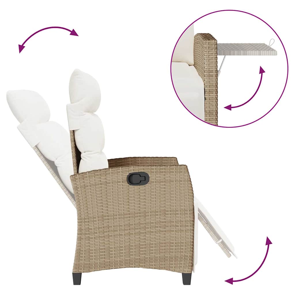 Gartensessel mit Beistelltisch Verstellbar Beige Poly Rattan
