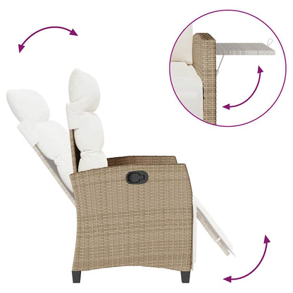 Gartensessel mit Beistelltisch Verstellbar Beige Poly Rattan