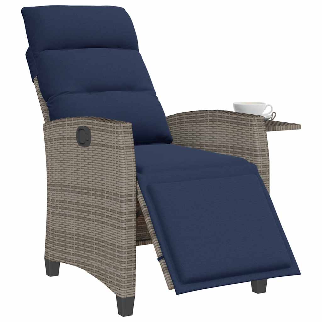 Gartensessel mit Beistelltisch Verstellbar Grau Poly Rattan
