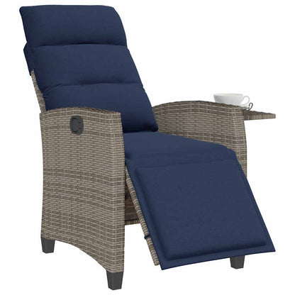 Gartensessel mit Beistelltisch Verstellbar Grau Poly Rattan