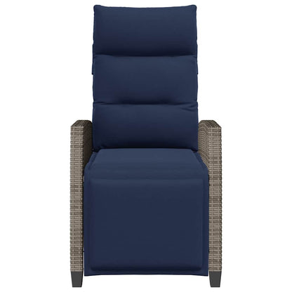 Gartensessel mit Beistelltisch Verstellbar Grau Poly Rattan