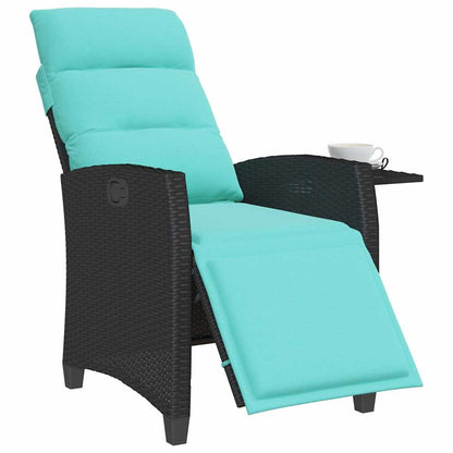 Gartensessel mit Beistelltisch Verstellbar Schwarz Poly Rattan