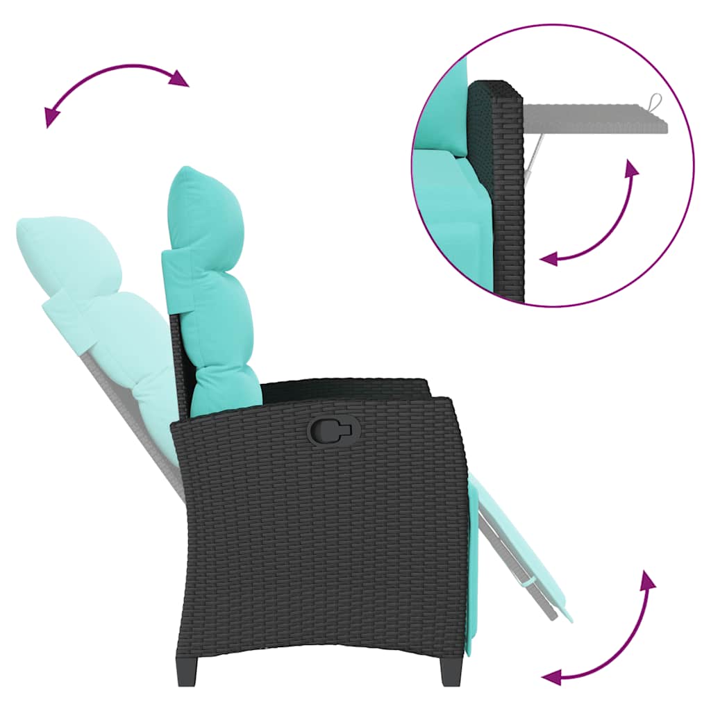 Gartensessel mit Beistelltisch Verstellbar Schwarz Poly Rattan