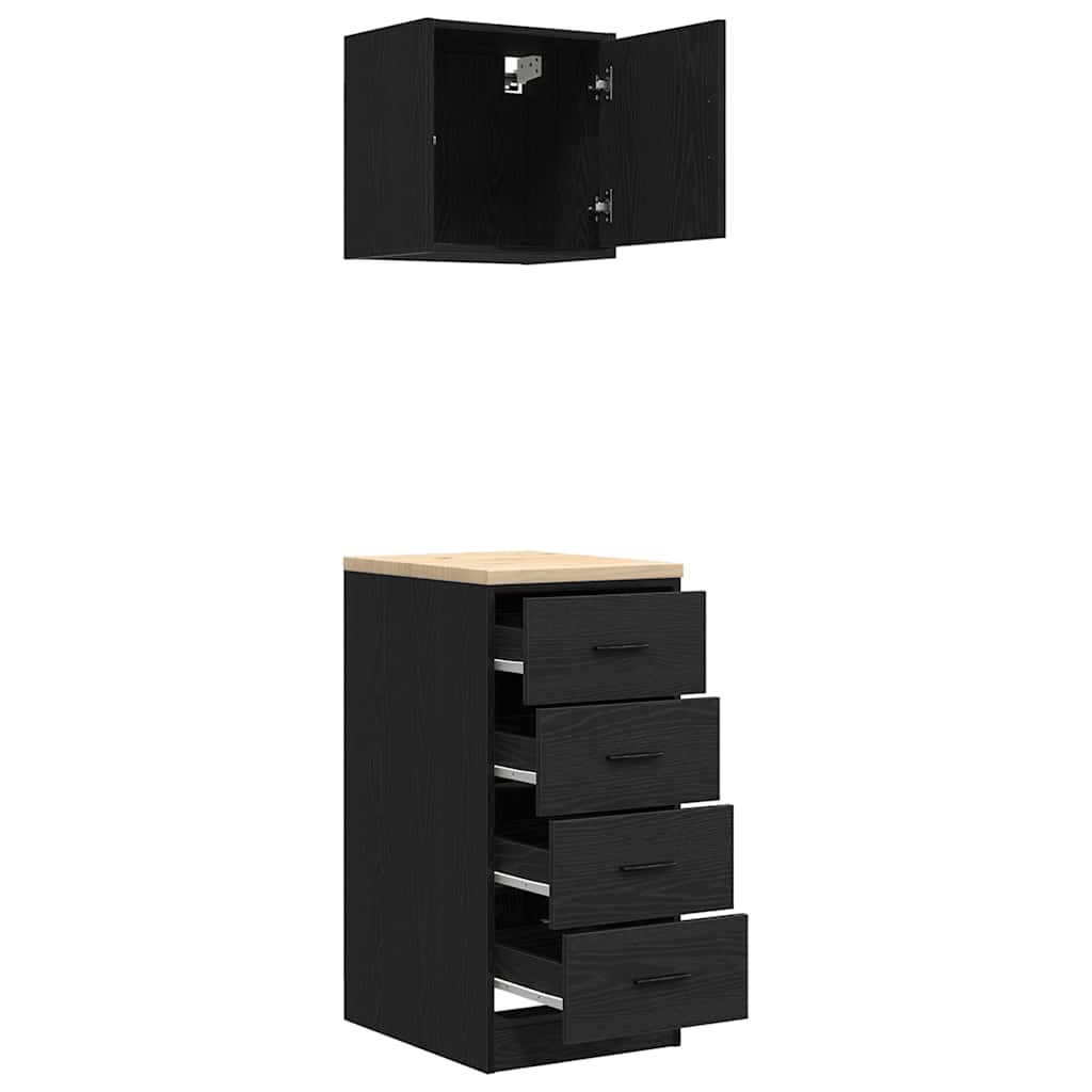Garagenschränke 2 Stk. Schwarz Holzwerkstoff