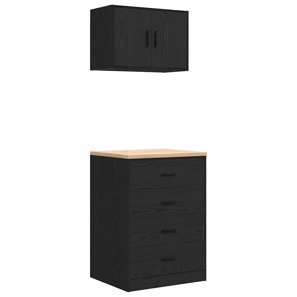 Garagenschränke 2 Stk. Schwarz Holzwerkstoff