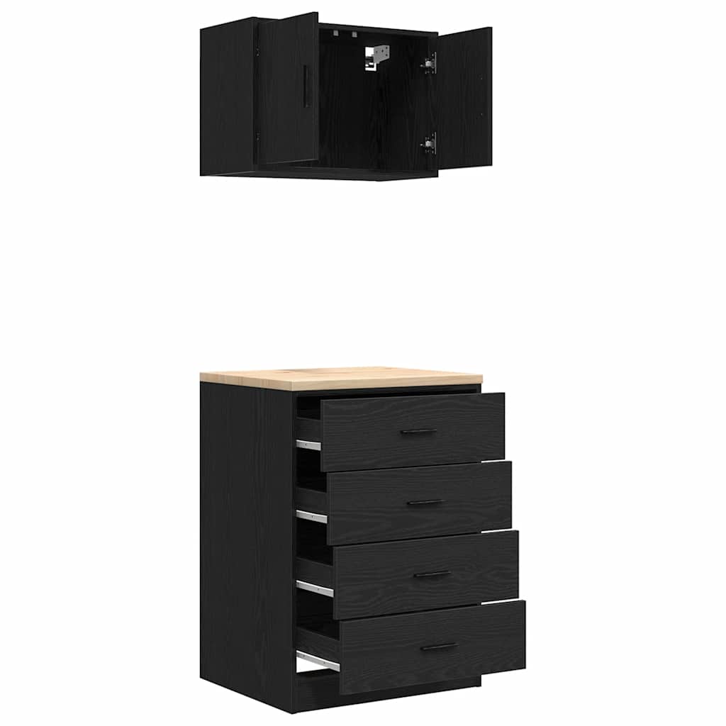 Garagenschränke 2 Stk. Schwarz Holzwerkstoff
