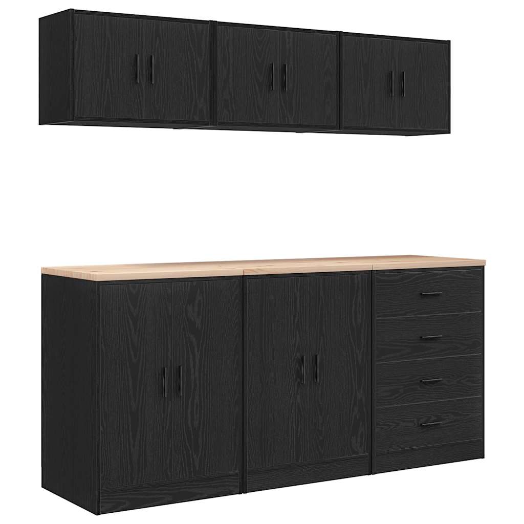 Garagenschränke 6 Stk. Schwarz Holzwerkstoff