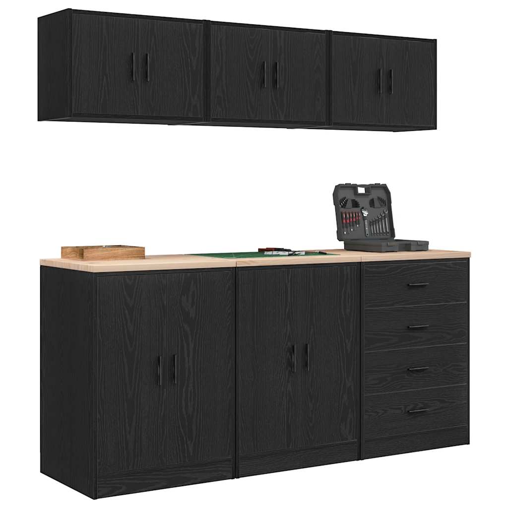 Garagenschränke 6 Stk. Schwarz Holzwerkstoff