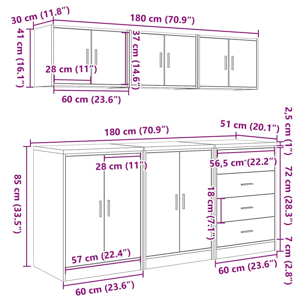 Garagenschränke 6 Stk. Betongrau Holzwerkstoff