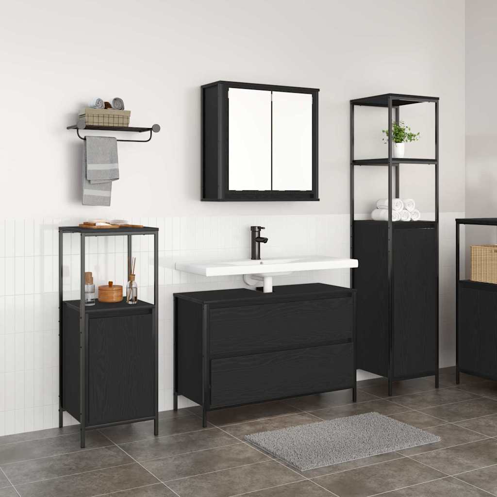 Badezimmermöbel-Set 3 stk. Schwarz Eichen-Optik
