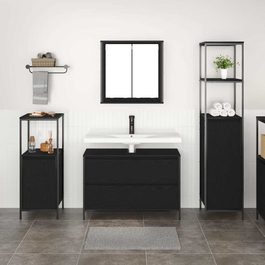 Badezimmermöbel Set mit Regal 3 pcs Schwarz Eichen-Optik