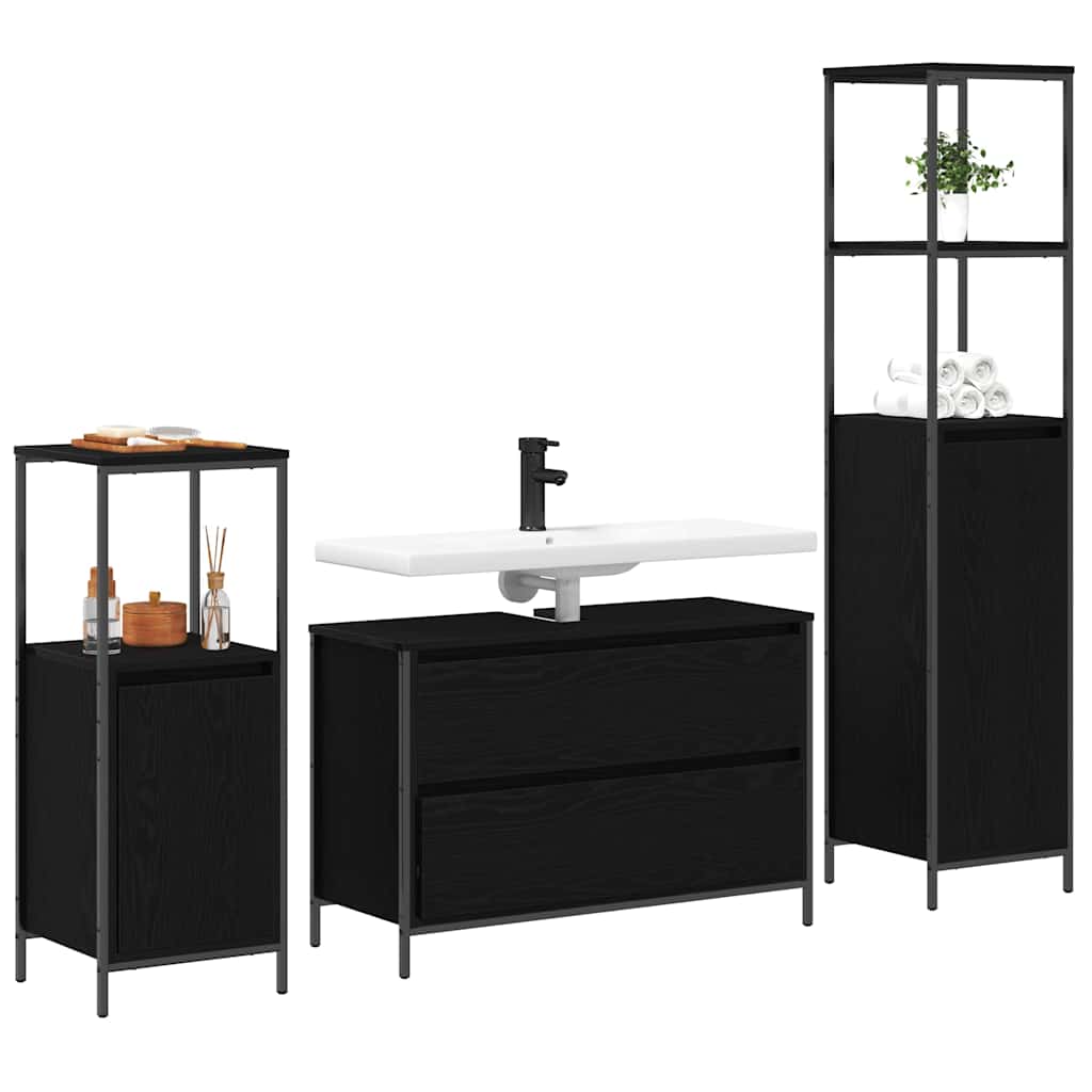 Badezimmermöbel-Set 3 stk. Schwarz Eichen-Optik
