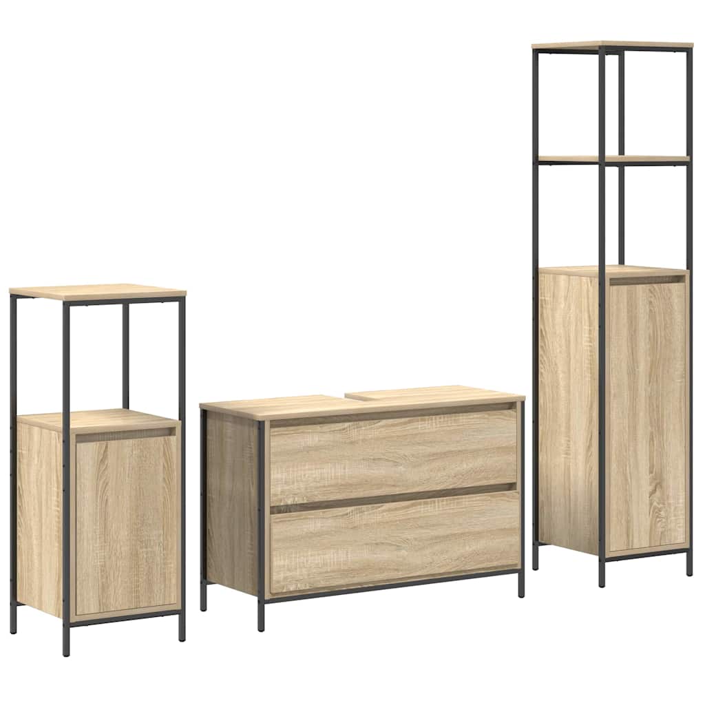 Badezimmermöbel-Set 3 stk. Sonoma-Eiche 90 x 34,5 x 60 cm