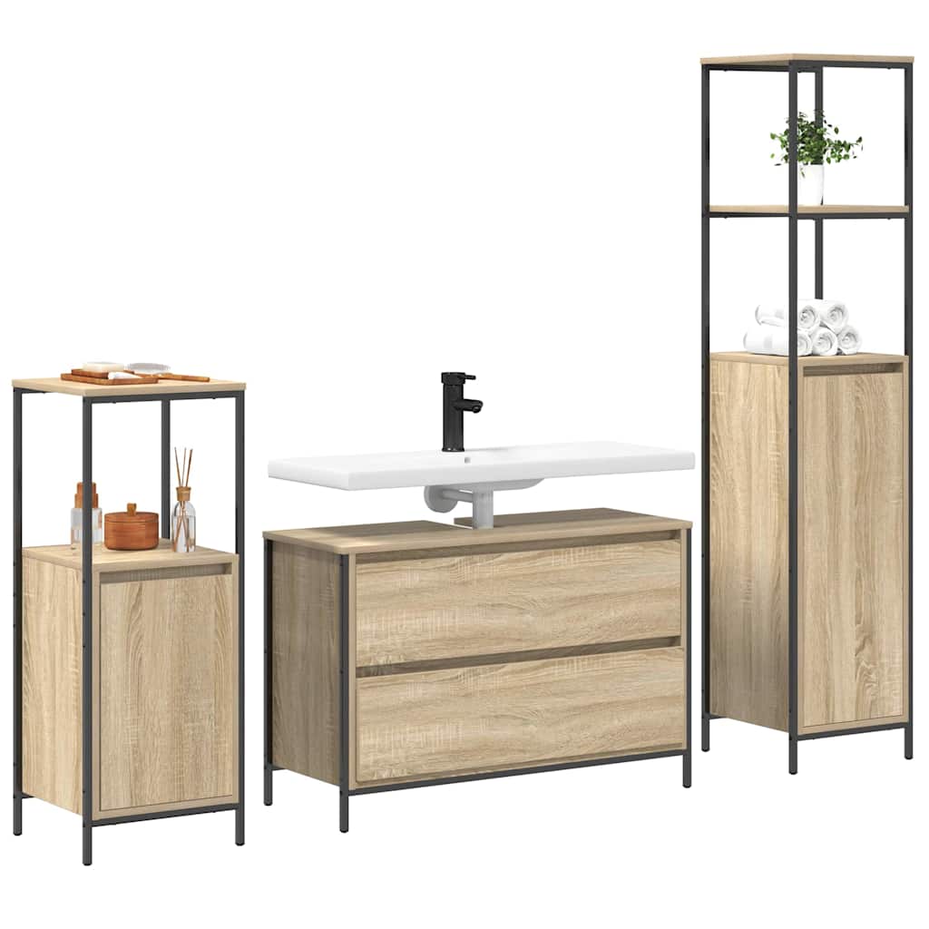 Badezimmermöbel-Set 3 stk. Sonoma-Eiche 90 x 34,5 x 60 cm