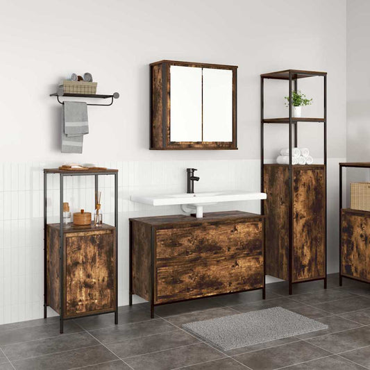 Badezimmermöbel-Set 3 stk. Geräucherte Eiche 90 x 34,5 x 60 cm