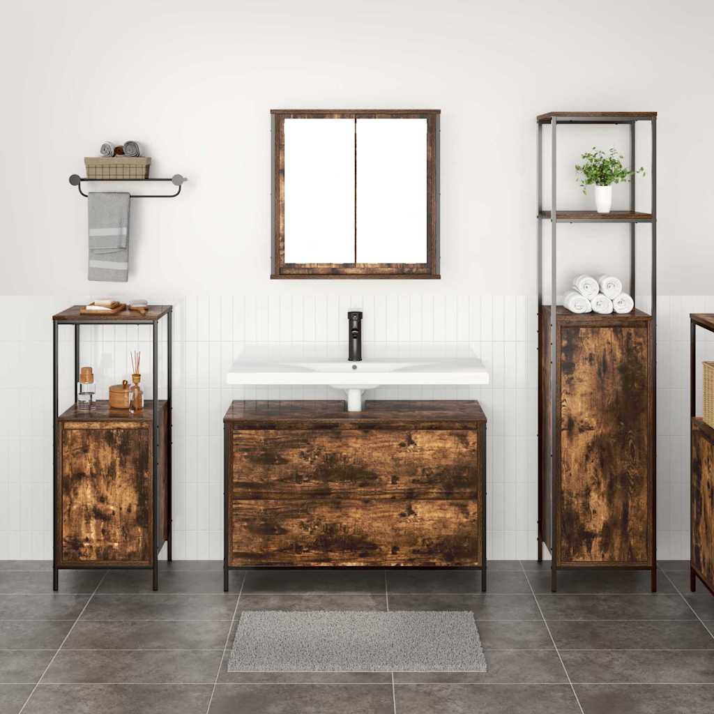 Badezimmermöbel-Set 3 stk. Geräucherte Eiche 90 x 34,5 x 60 cm