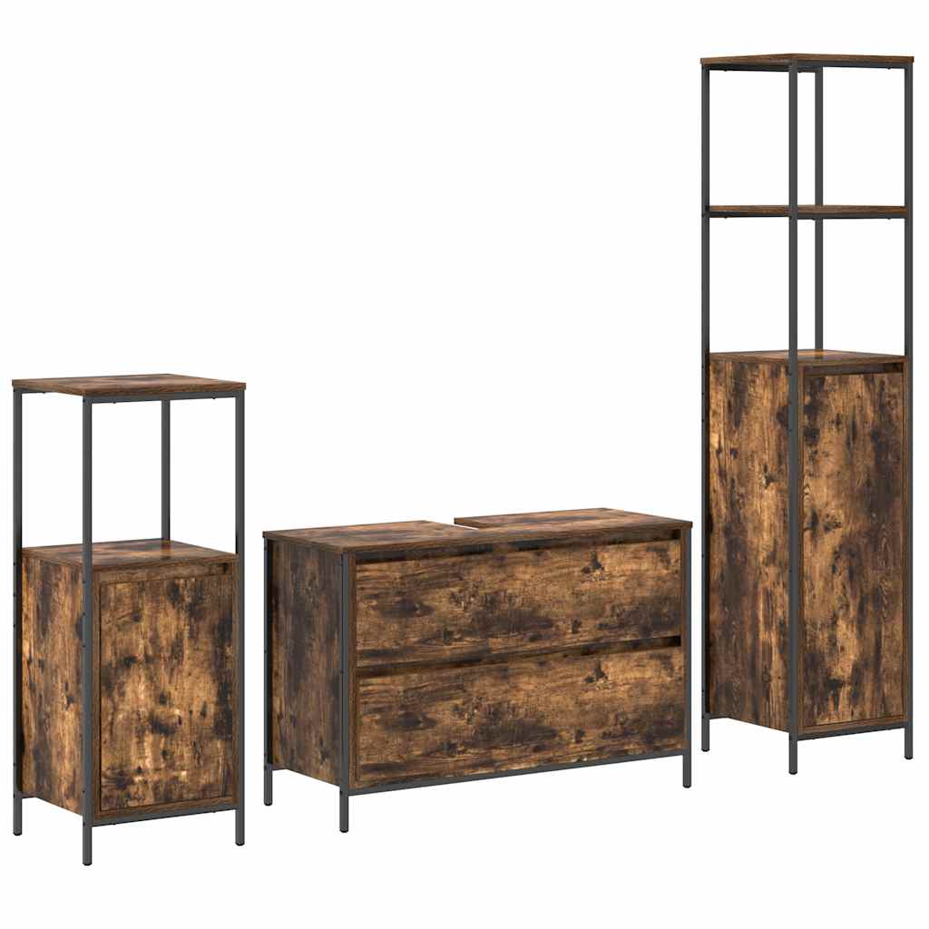 Badezimmermöbel-Set 3 stk. Geräucherte Eiche 90 x 34,5 x 60 cm
