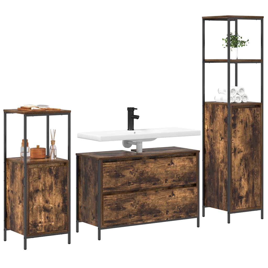 Badezimmermöbel-Set 3 stk. Geräucherte Eiche 90 x 34,5 x 60 cm