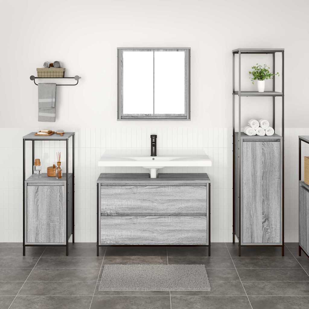 Badezimmermöbel-Set mit Regal 3 pcs Graues Sonoma Holzwerkstoff