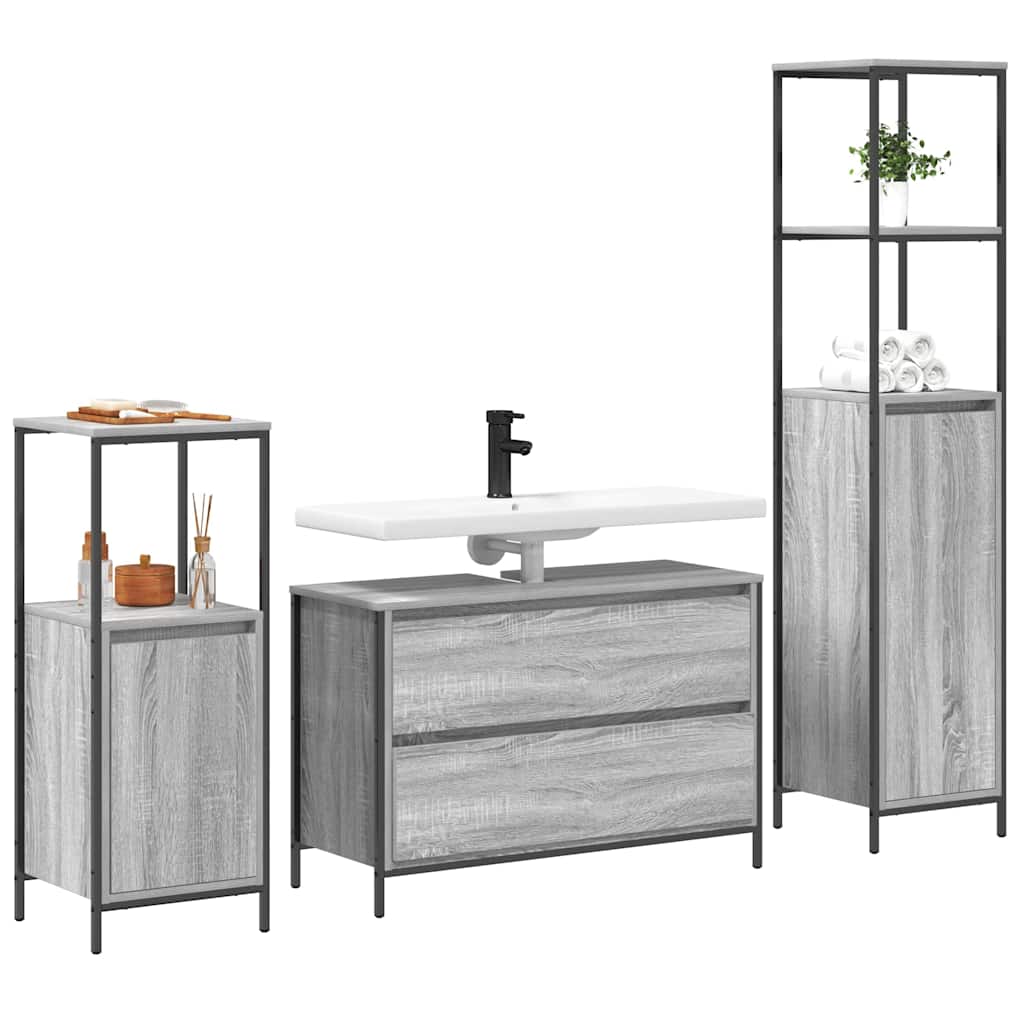 Badezimmermöbel-Set 3 stk. Graues Sonoma 90 x 34,5 x 60 cm
