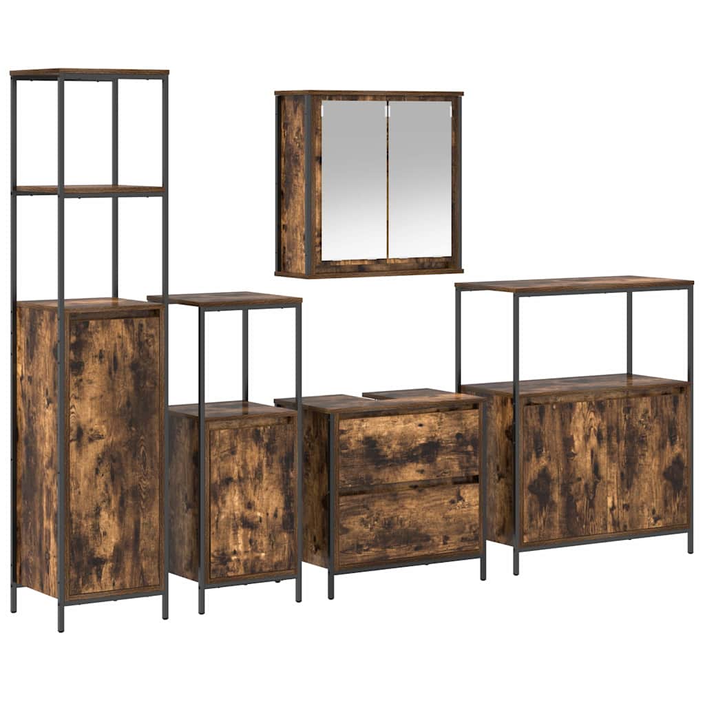 Badezimmermöbel-Set 5 stk. Braun 36 x 35 x 165 cm Holzwerkstoff