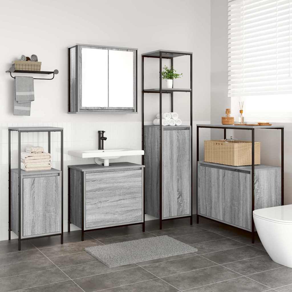 Badezimmermöbel-Set 5 stk. Grau 36 x 35 x 165 cm Holzwerkstoff
