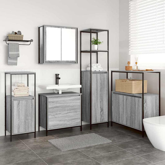 Badezimmermöbel-Set 5 stk. Grau 36 x 35 x 165 cm Holzwerkstoff