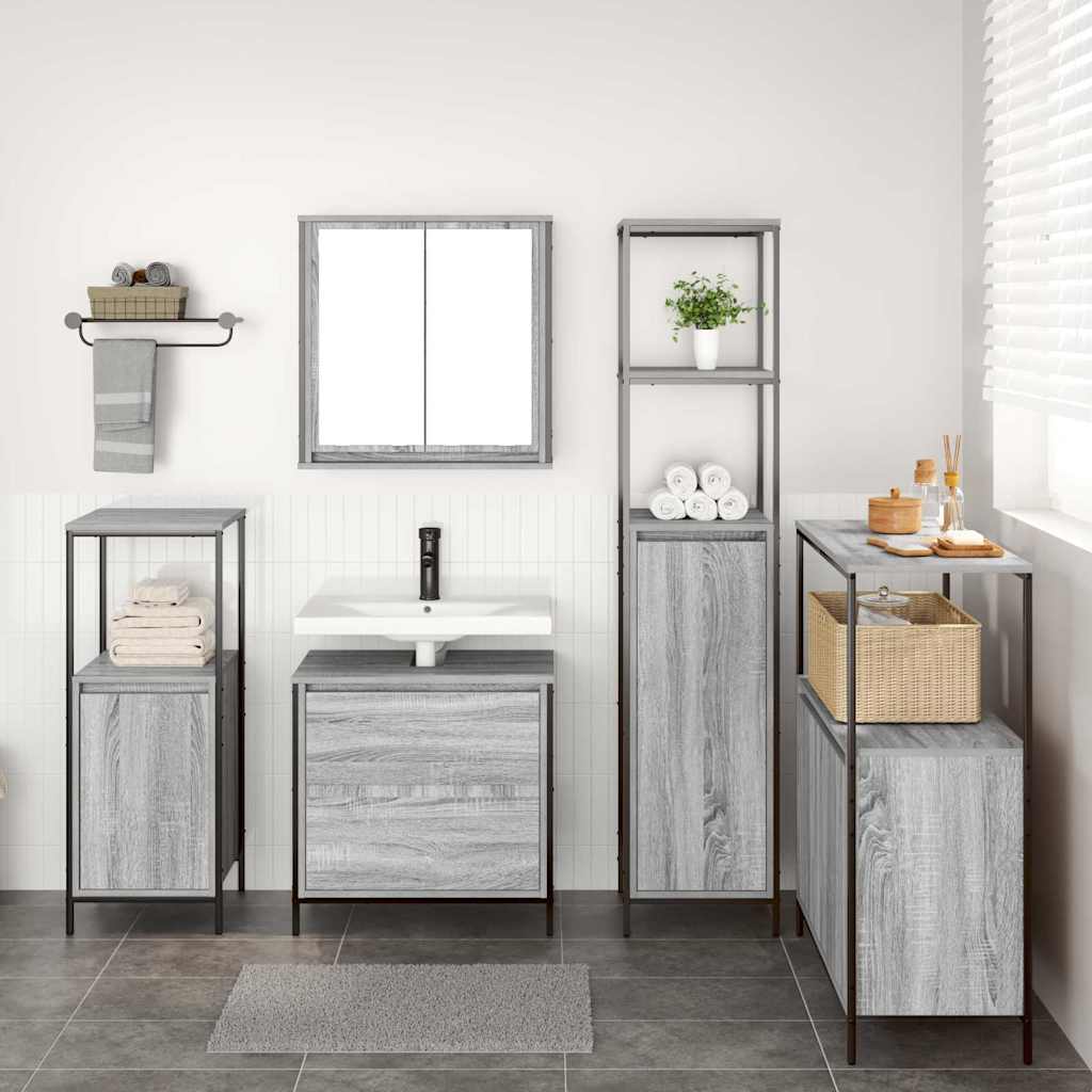 Badezimmermöbel-Set 5 stk. Grau 36 x 35 x 165 cm Holzwerkstoff