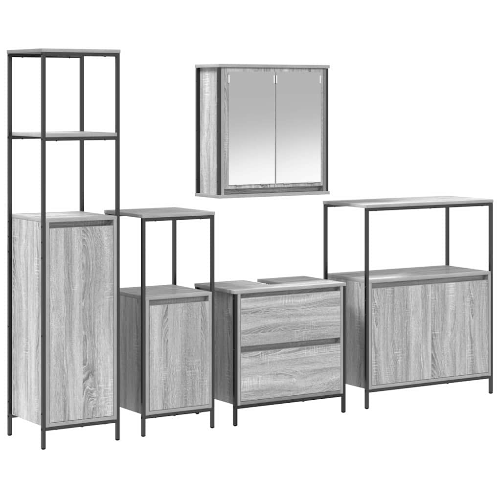 Badezimmermöbel-Set 5 stk. Grau 36 x 35 x 165 cm Holzwerkstoff