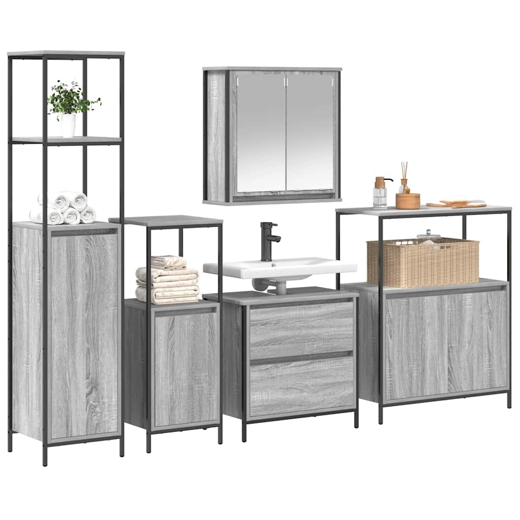 Badezimmermöbel-Set 5 stk. Grau 36 x 35 x 165 cm Holzwerkstoff