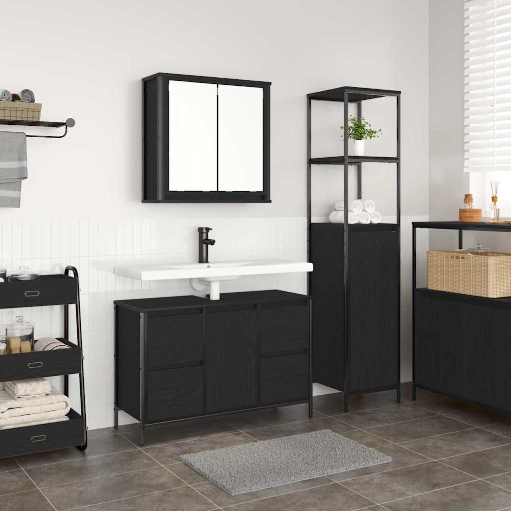 Badezimmermöbel-Set 2 stk. Schwarz Eichen-Optik