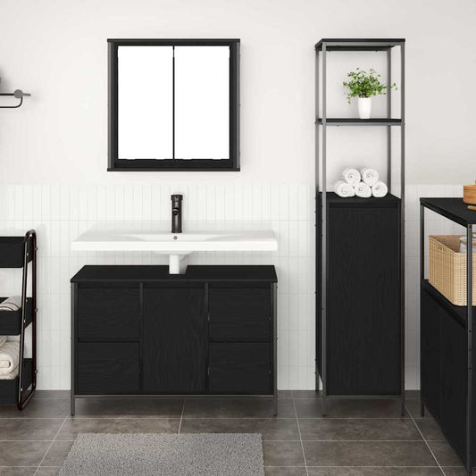 Badezimmermöbel-Set 2 stk. Schwarz Eichen-Optik