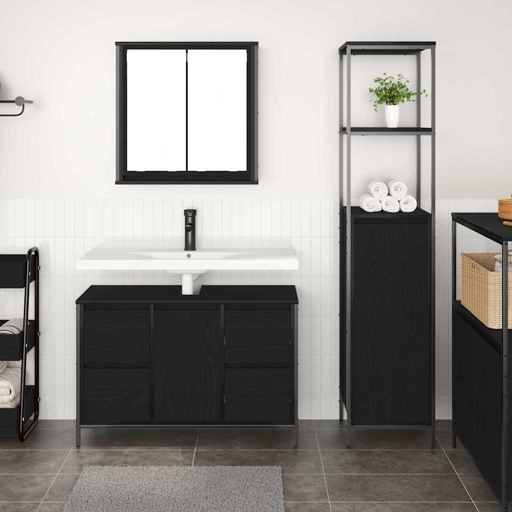 Badezimmermöbel-Set 2 stk. Schwarz Eichen-Optik