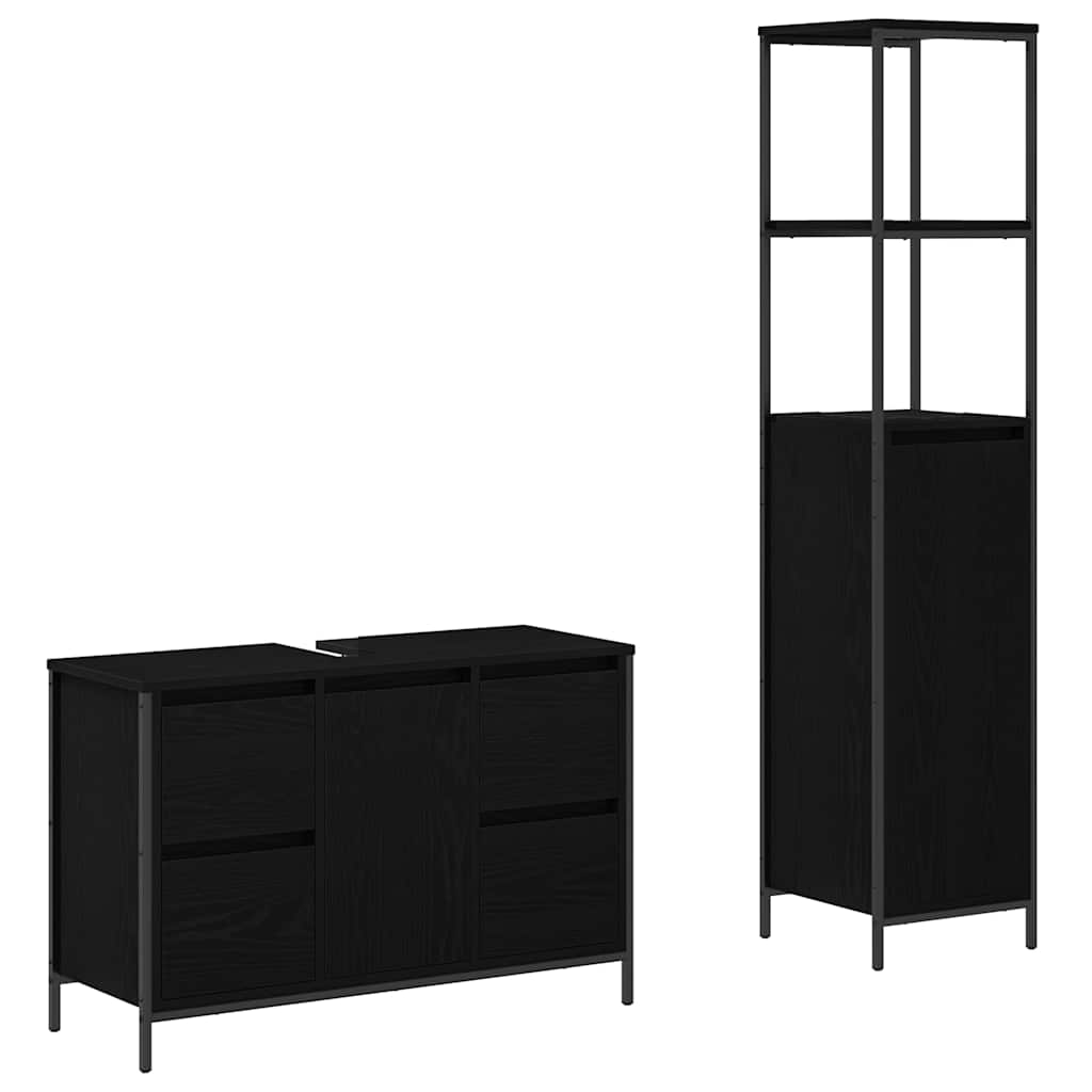 Badezimmermöbel-Set 2 stk. Schwarz Eichen-Optik