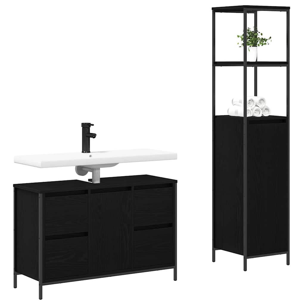 Badezimmermöbel-Set 2 stk. Schwarz Eichen-Optik