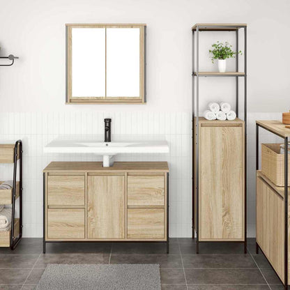 Badezimmermöbel-Set 2 stk. Sonoma Eiche und Schwarz