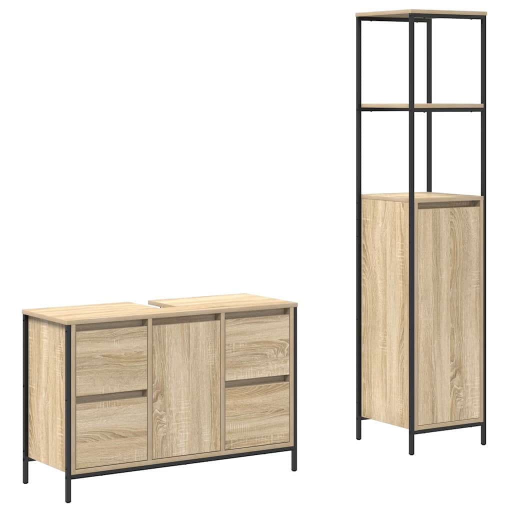 Badezimmermöbel-Set mit Regal 2 pcs Sonoma Eiche und Schwarz