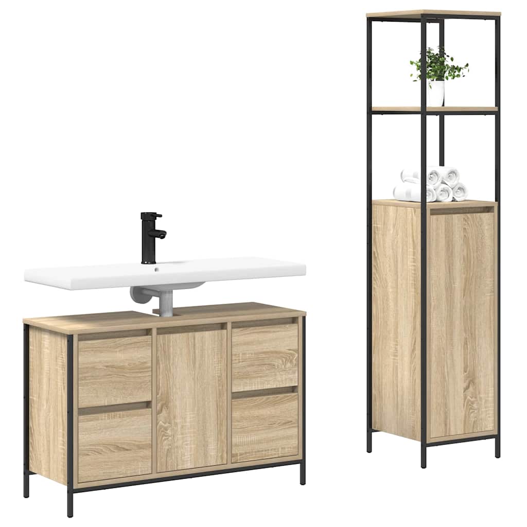 Badezimmermöbel-Set mit Regal 2 pcs Sonoma Eiche und Schwarz