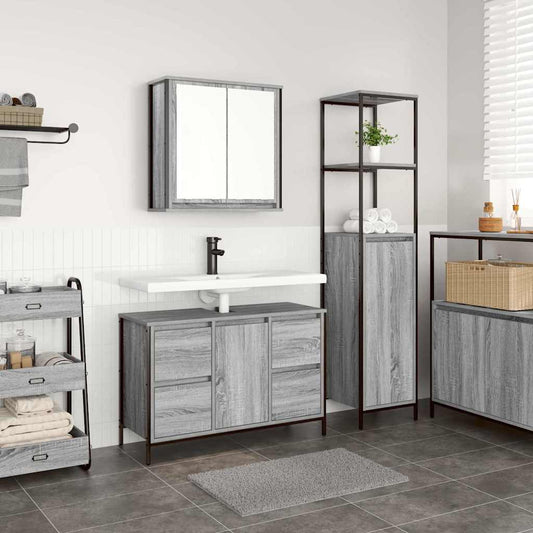 Badezimmermöbel Set mit Regal 2 pcs Grau Sonoma und Schwarz