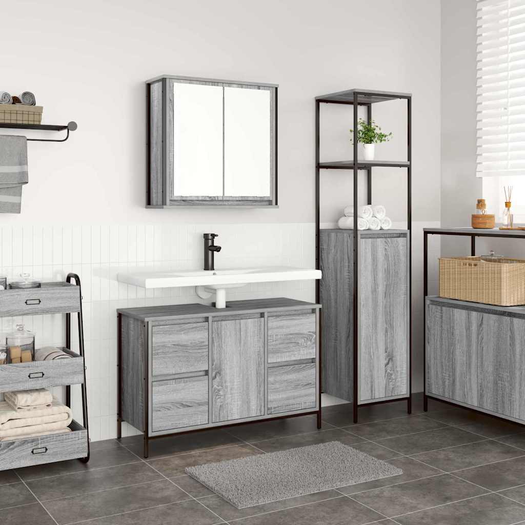 Badezimmermöbel-Set 2 stk. Grau Sonoma und Schwarz