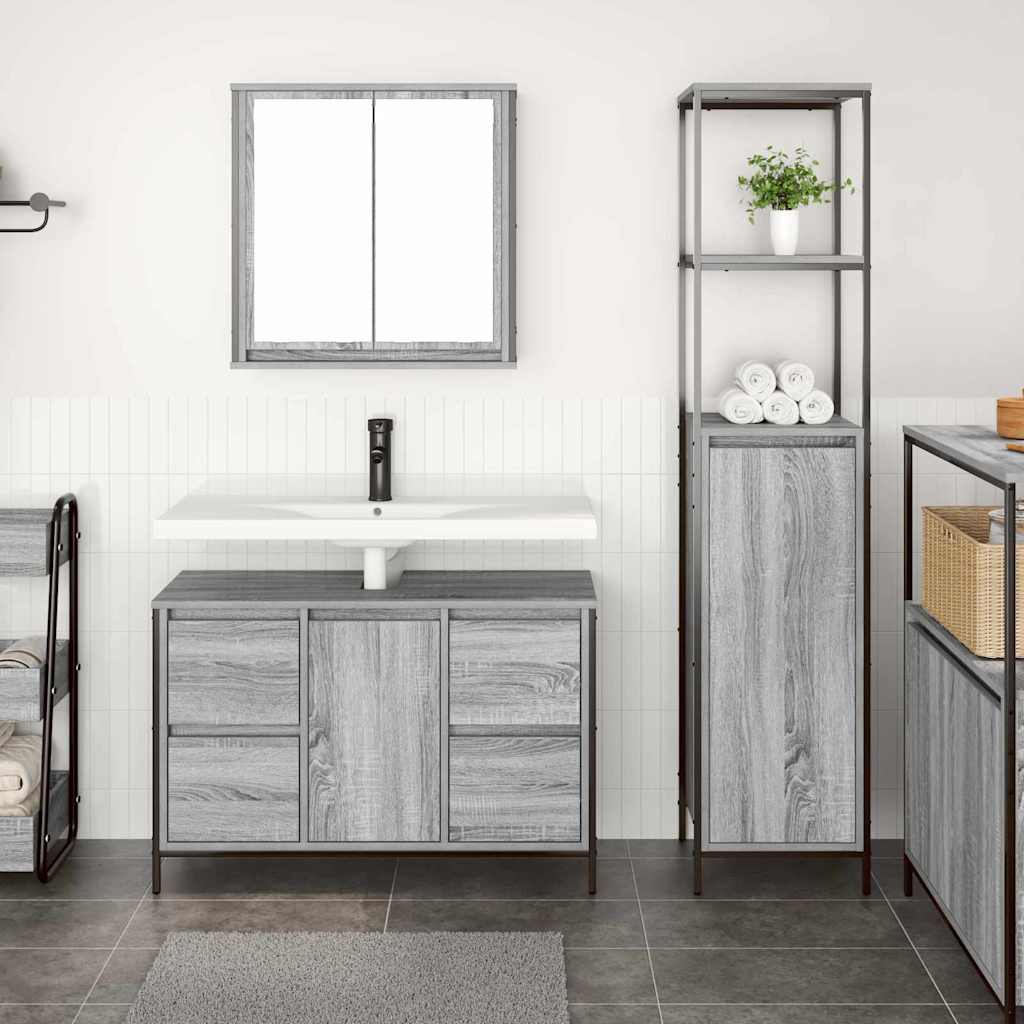 Badezimmermöbel-Set 2 stk. Grau Sonoma und Schwarz