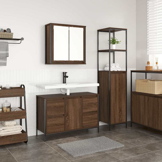 Badezimmermöbel Set mit Regal 2 pcs Braun Eiche und Schwarz
