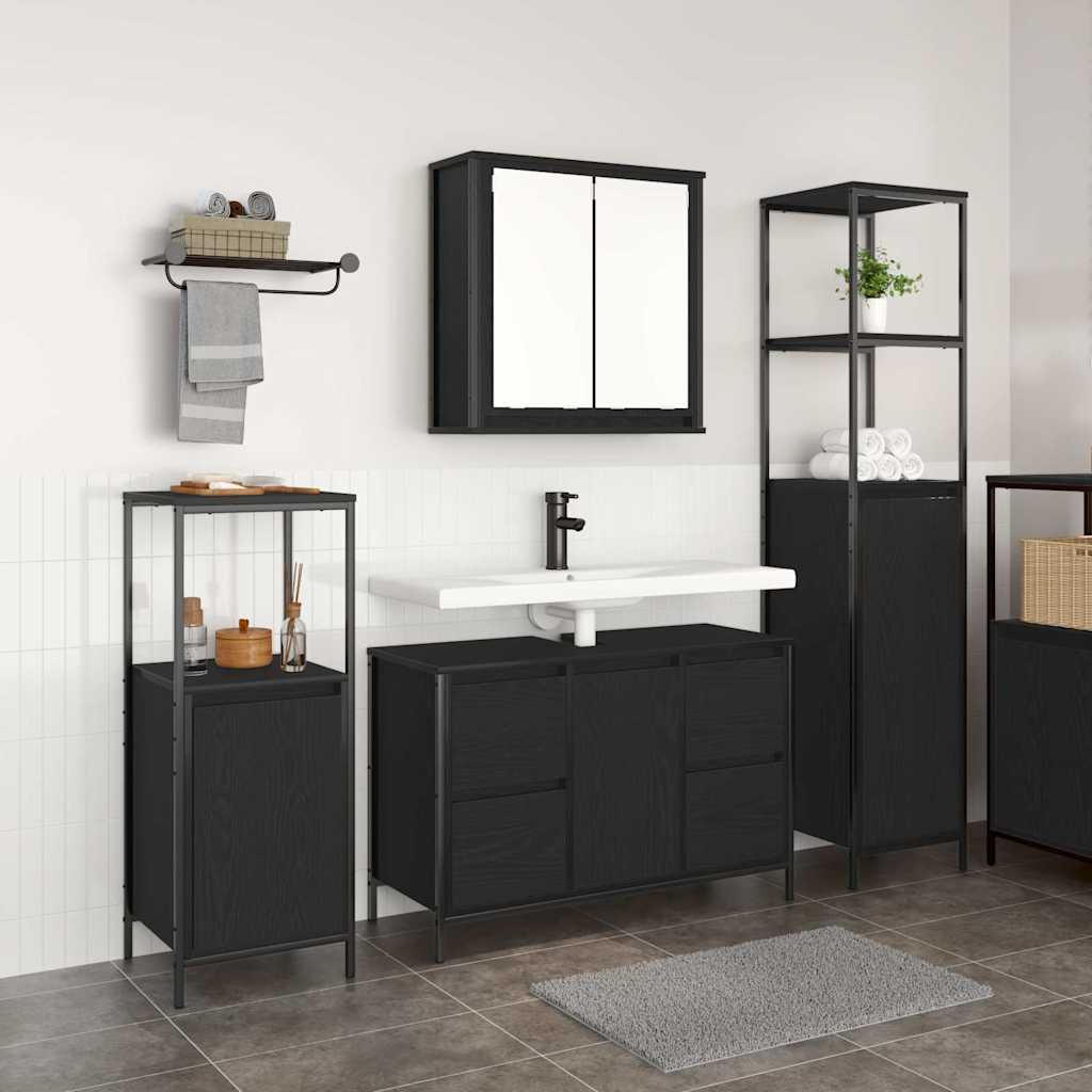 Badezimmermöbel-Set 3 stk. Schwarz Eichen-Optik