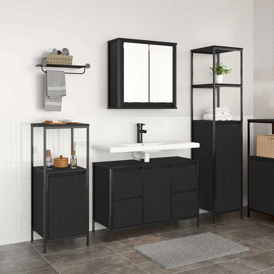 Badezimmermöbel-Set 3 stk. Schwarz Eichen-Optik
