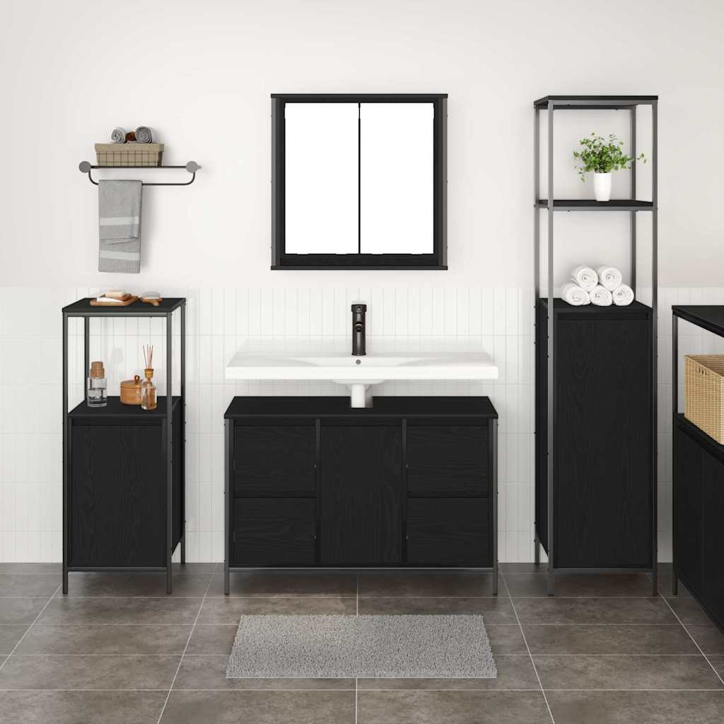 Badezimmermöbel-Set 3 stk. Schwarz Eichen-Optik